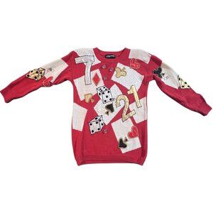 Vintage 90s Spree DICE BLACKJACK Gambling Women's RED Sequin Sweater - Medium